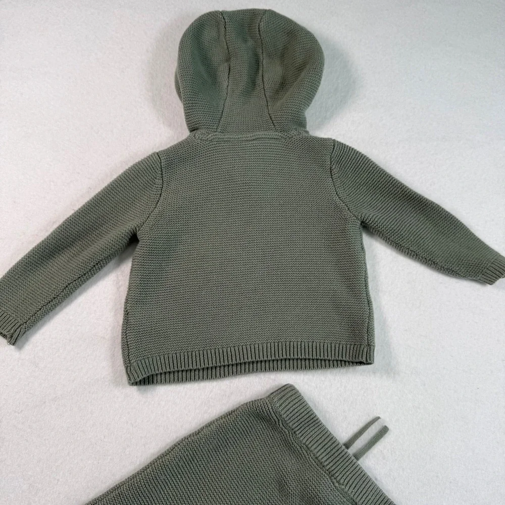 Carters  12M Green Knit Hoodie and Pants Set Bear Ears 2pc